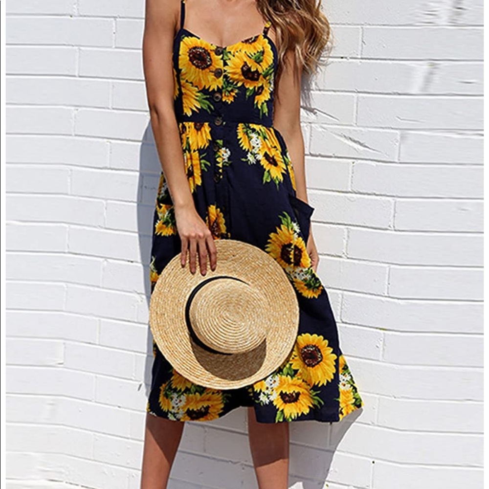 Women's Dresses-Summer Floral Bohemian Dress - Picture 1 of 8